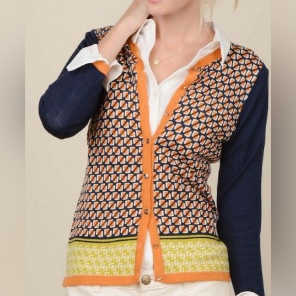 Spartina 449 Navy, Orange & Lime Patterned Cardigan